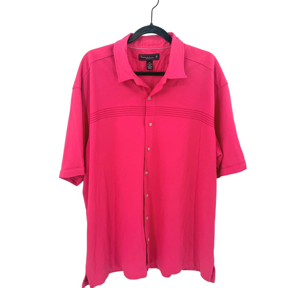 Tommy Bahama 18 Golf Mens XXL Red Short Sleeve Button Down Shirt Cotton Blend